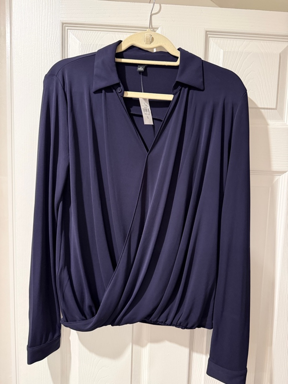 Ann Taylor Navy Wrap-Front Long Sleeve Blouse